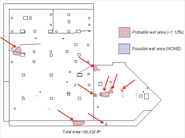 Examples of photographs, thermographs and CAD drawings of entrained roof moisture in prison roofs