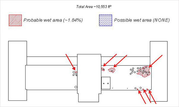 Examples of photographs, thermographs and CAD drawings of entrained roof moisture in prison roofs